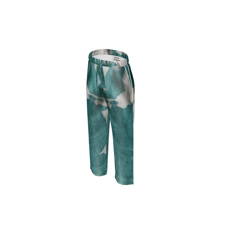 Teal & White Luxury Silk Pants
