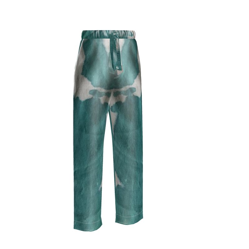 Teal & White Luxury Silk Pants