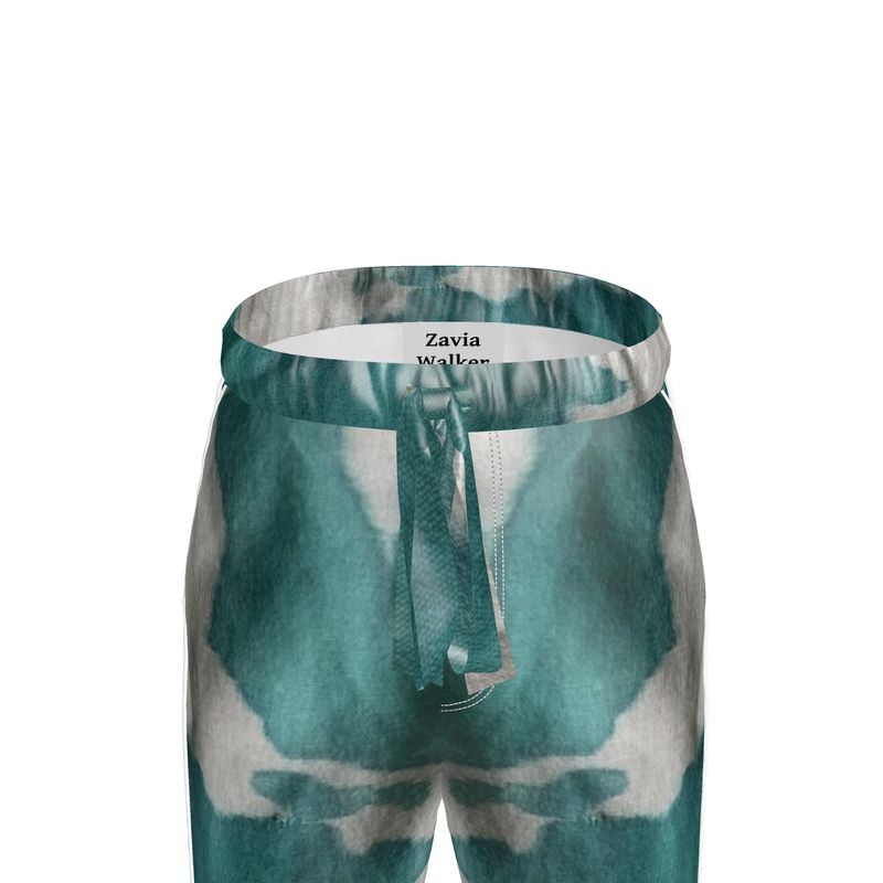 Teal & White Luxury Silk Pants