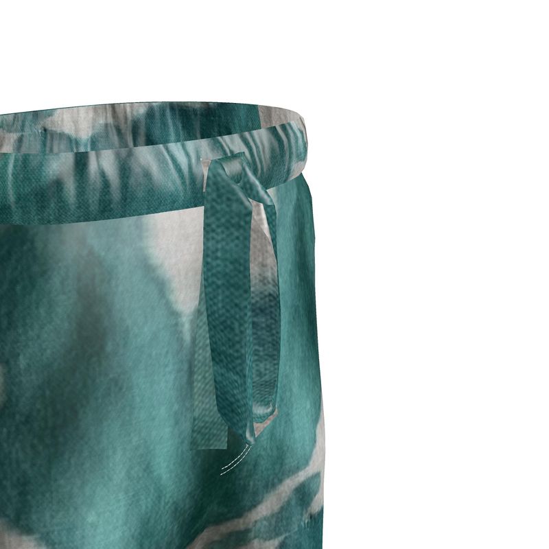 Teal & White Luxury Silk Pants