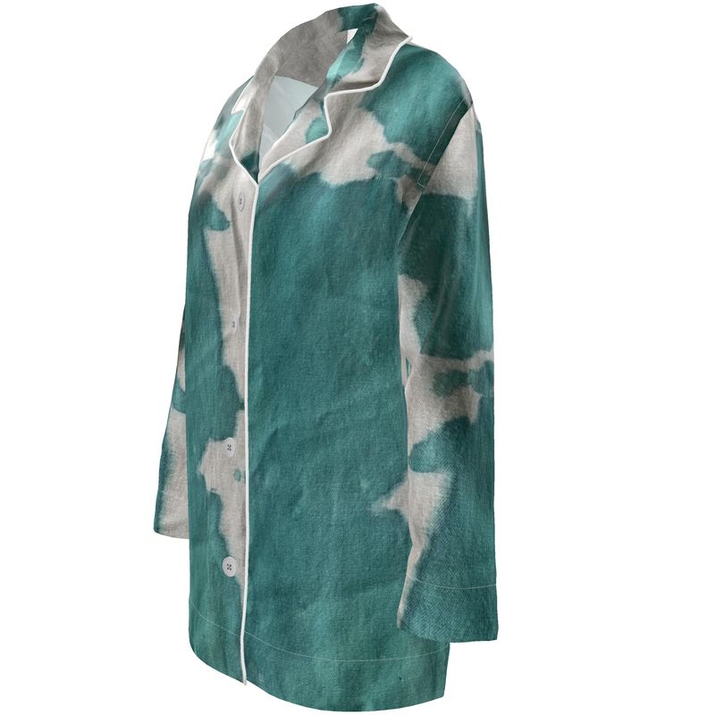 Teal & White Luxury Silk Shirt