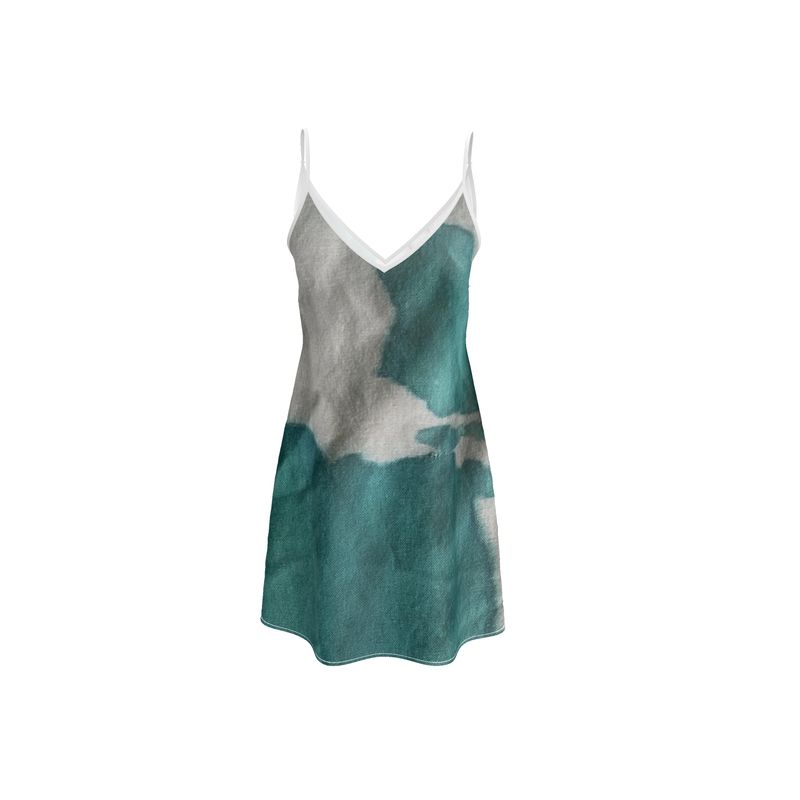 Teal & White Luxury Silk short slip dress