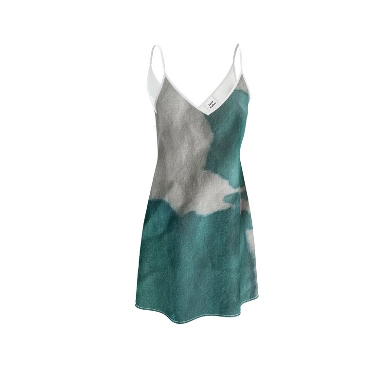 Teal & White Luxury Silk short slip dress