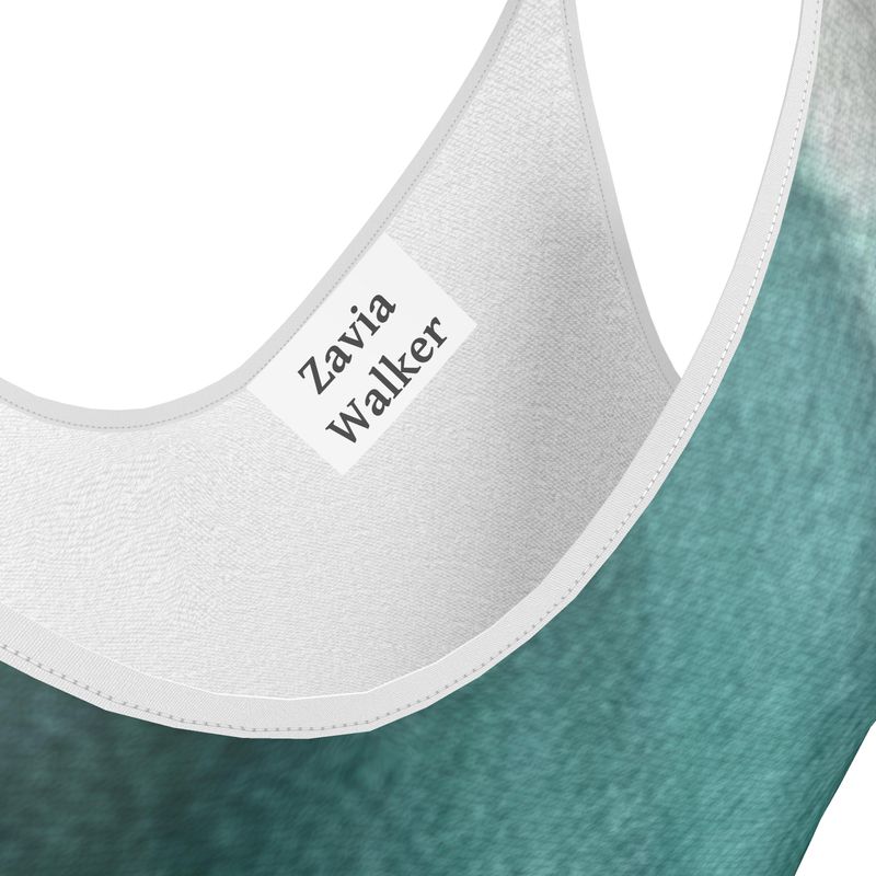 Teal & White luxury long silk slip dress