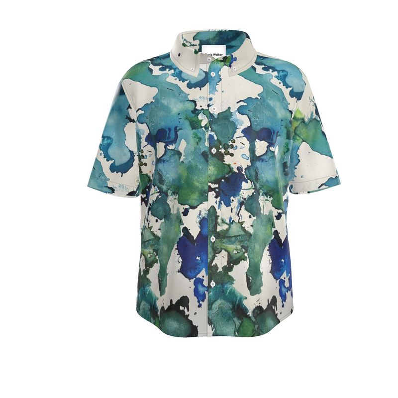 blue green silk shirt