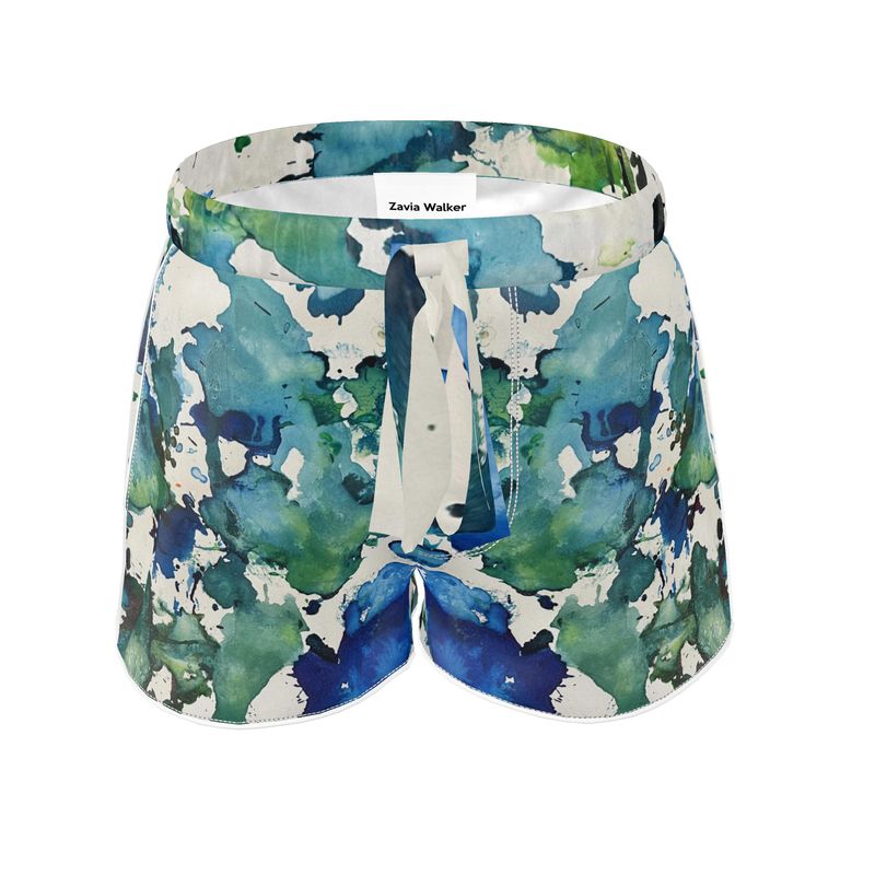 blue green silk shorts