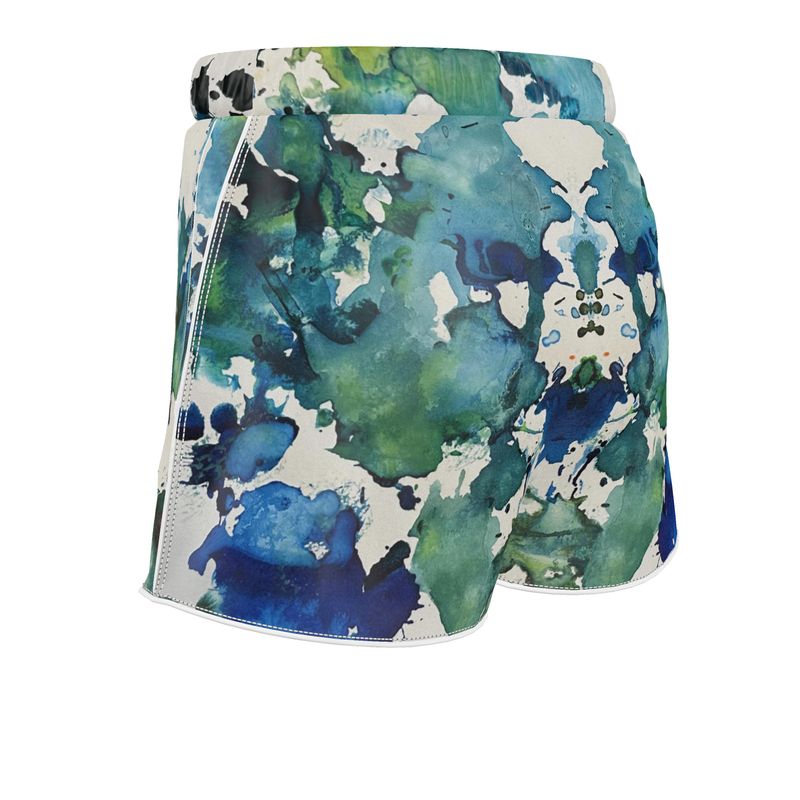 blue green silk shorts