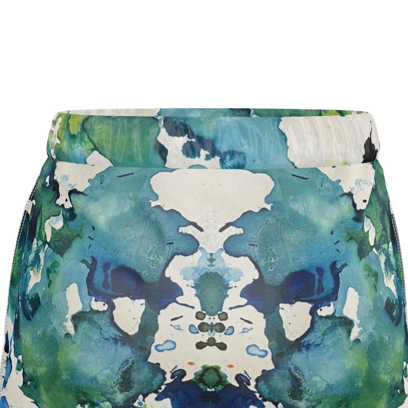 blue green silk shorts