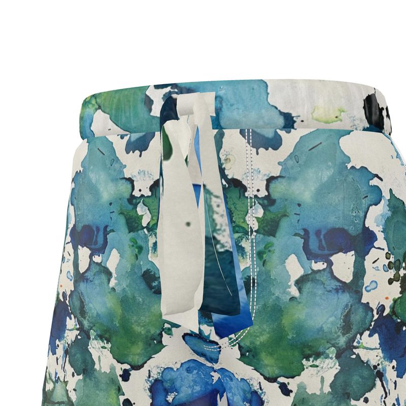 blue green silk shorts