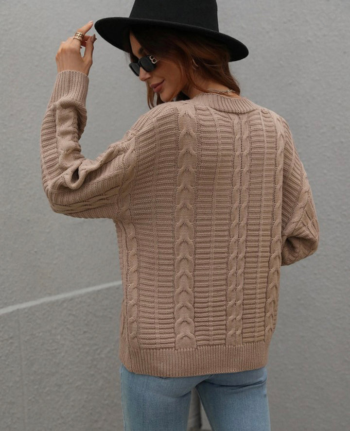 Long Sleeve Taupe Cable Knit Sweater