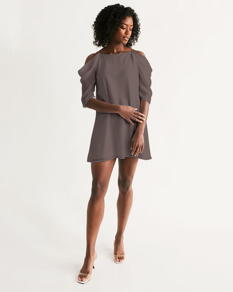 Chocolate Brown Women's Shoulder A-Line Dress Brown / XL