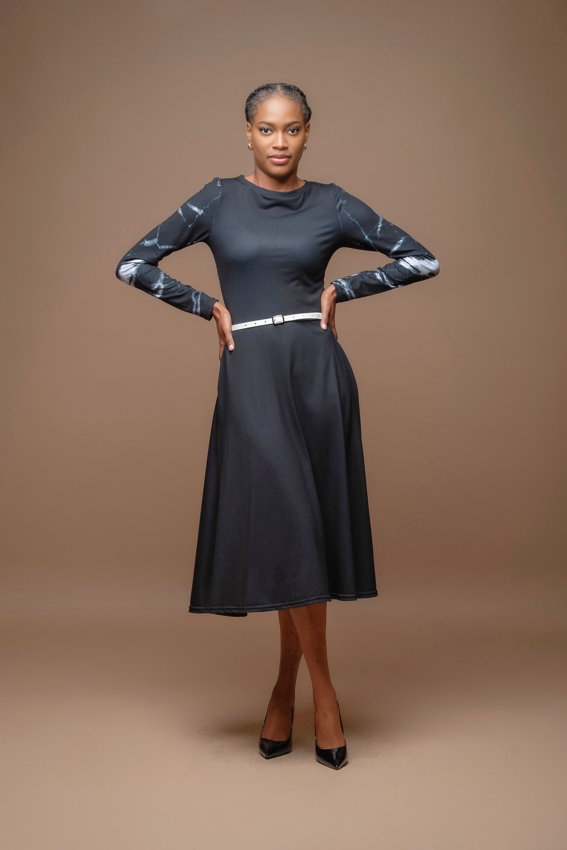 Black Onyx women's Long Sleeve Midi Dress