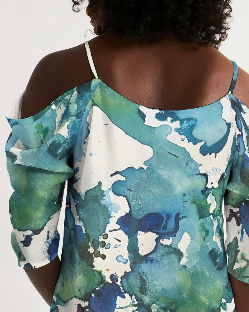 Blue Lagoon Open Shoulder A-Line Dress