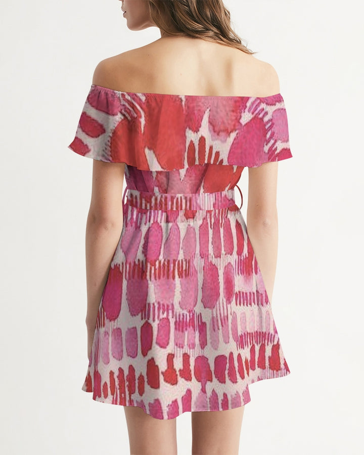 Pink Petals  Women's Off-Shoulder Dress