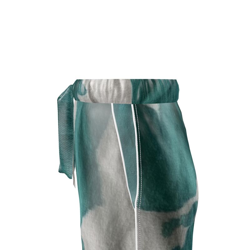 Teal & White Luxury Silk Pants