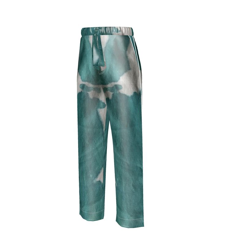 Teal & White Luxury Silk Pants