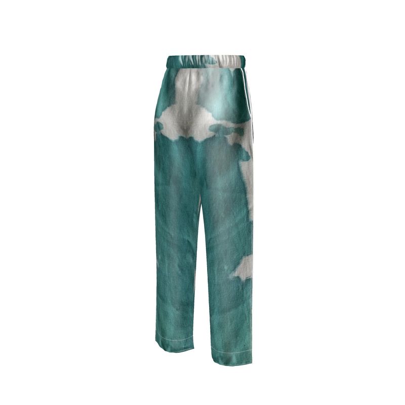 Teal & White Luxury Silk Pants
