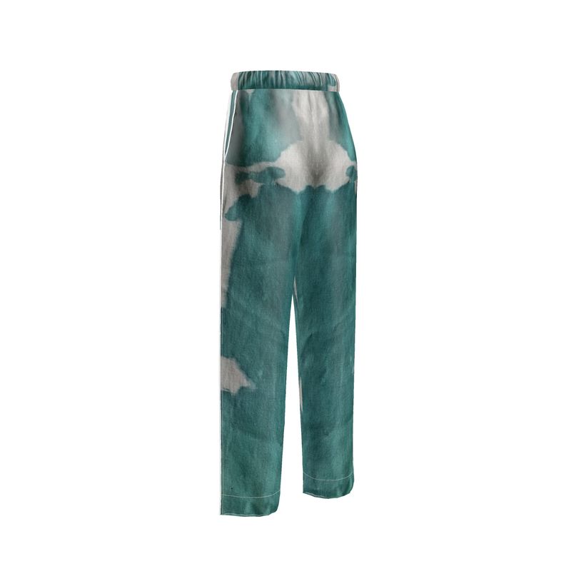 Teal & White Luxury Silk Pants