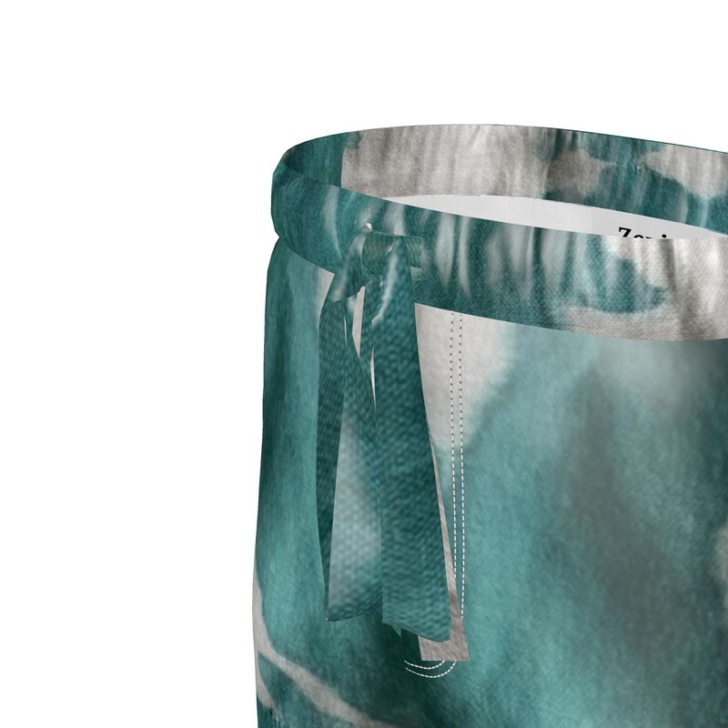 Teal & White Luxury Silk Pants