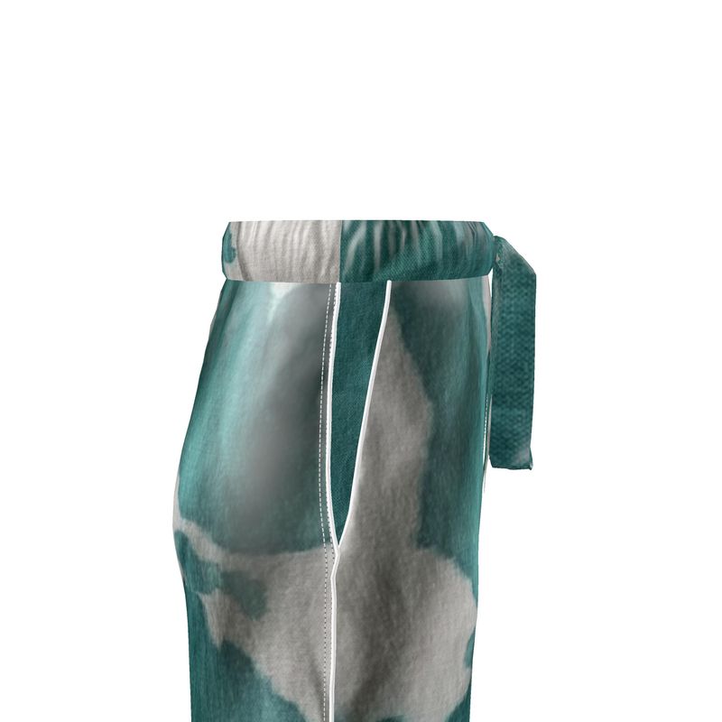 Teal & White Luxury Silk Pants