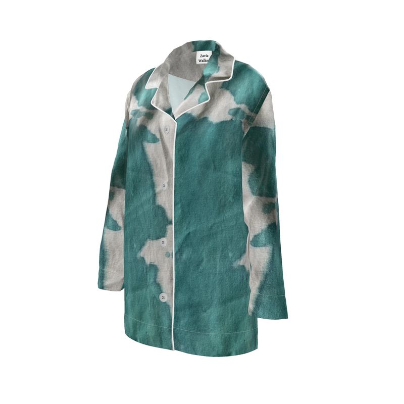 Teal & White Luxury Silk Shirt
