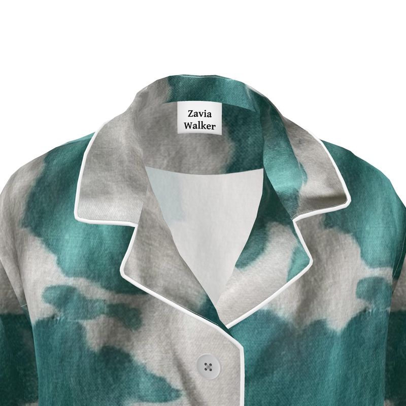 Teal & White Luxury Silk Shirt