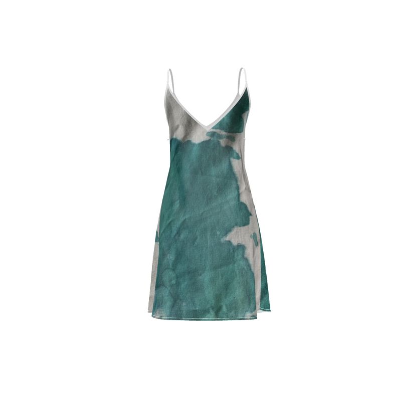 Teal & White Luxury Silk short slip dress