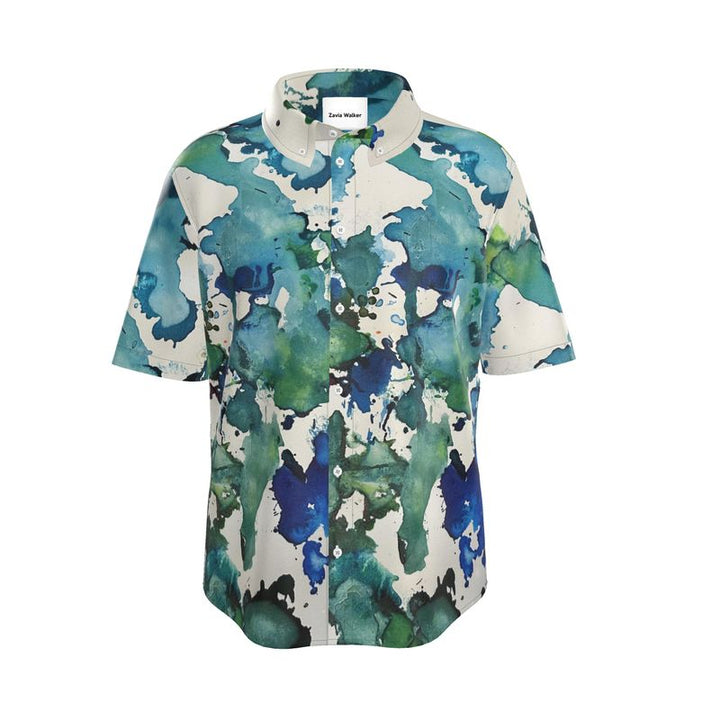 Summer Soiree Silk Shirt in Blue Lagoon Print