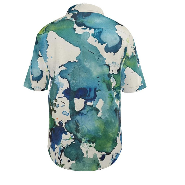 Summer Soiree Silk Shirt in Blue Lagoon Print