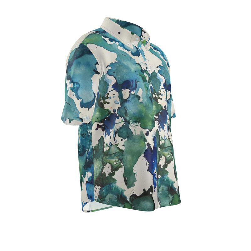 blue green silk shirt