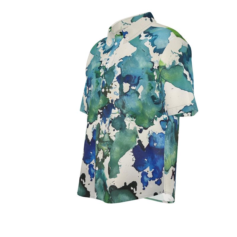 blue green silk shirt