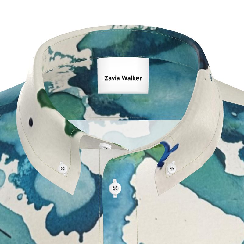 blue green silk shirt