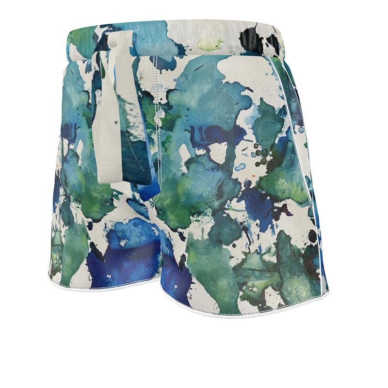 blue green silk shorts