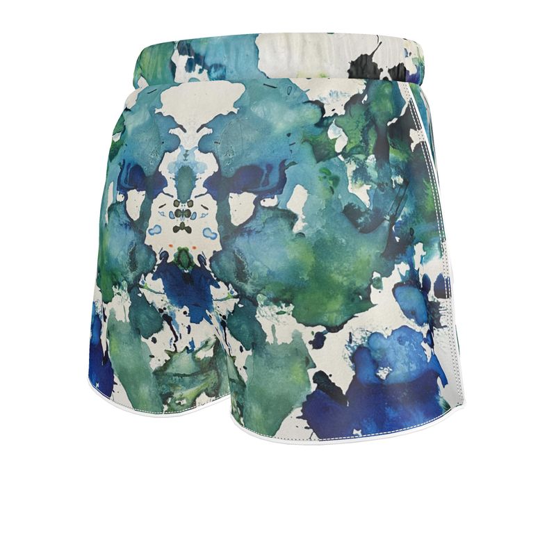 blue green silk shorts