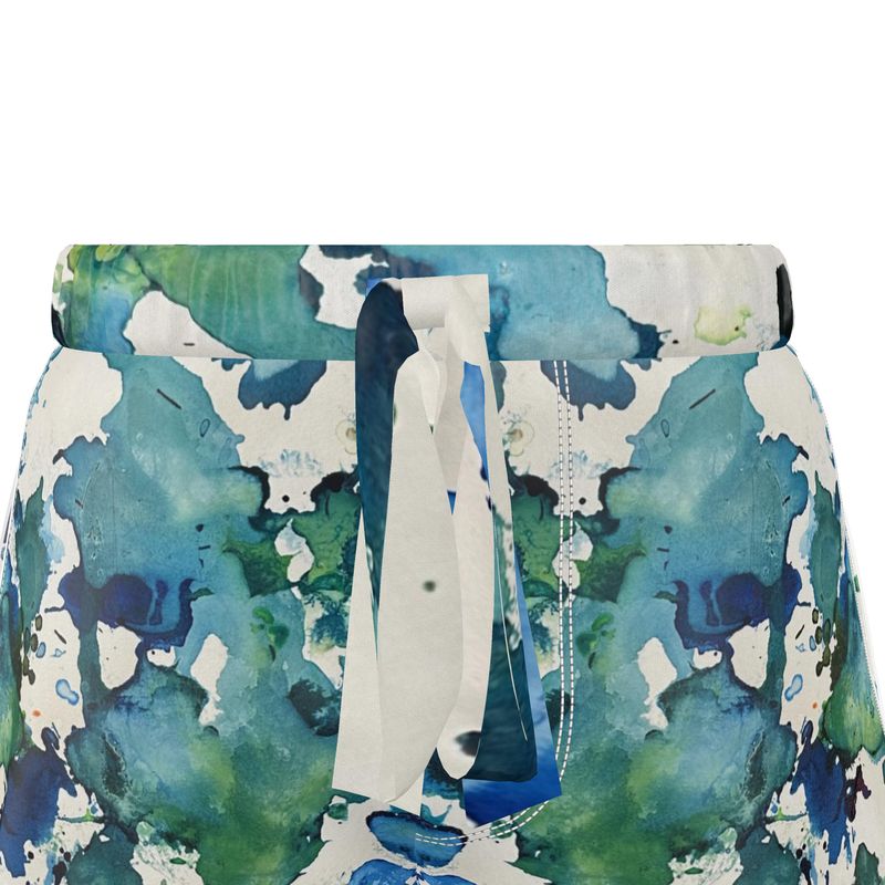 blue green silk shorts