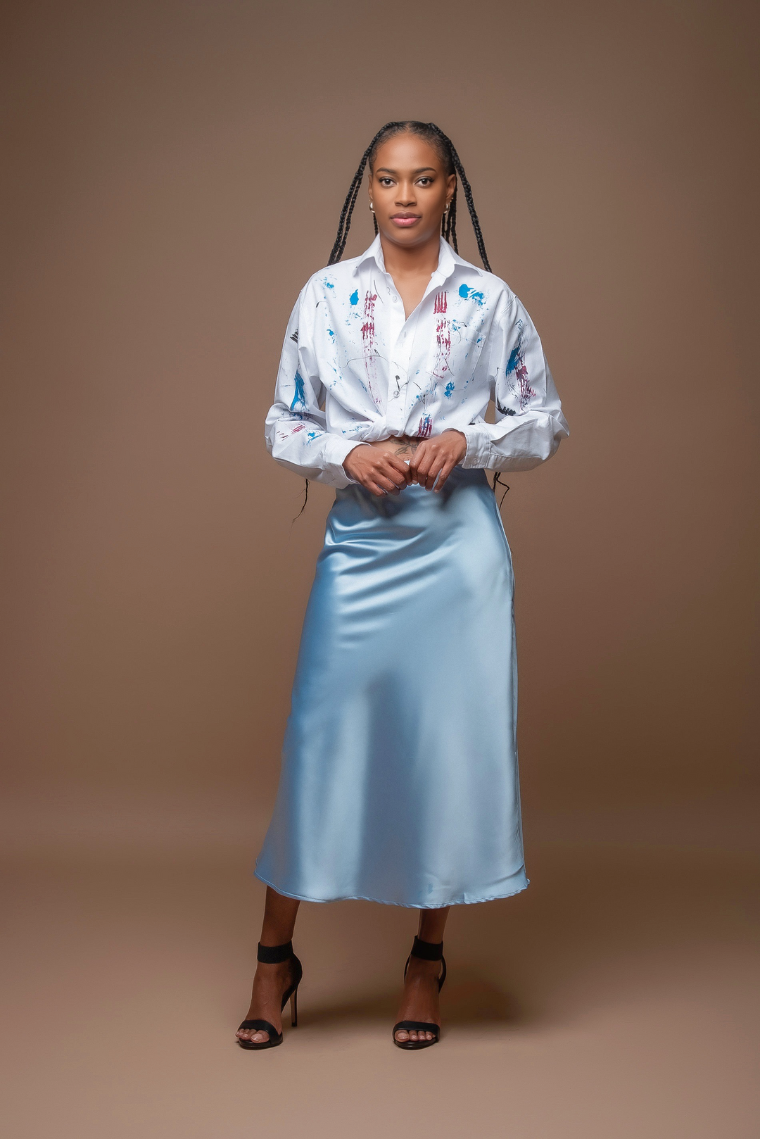 Women's Light Blue Midi Slip Skirt