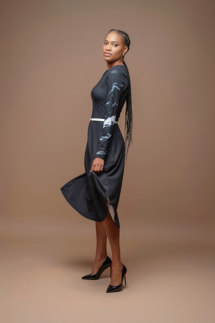 Black Onyx women's Long Sleeve Midi Dress