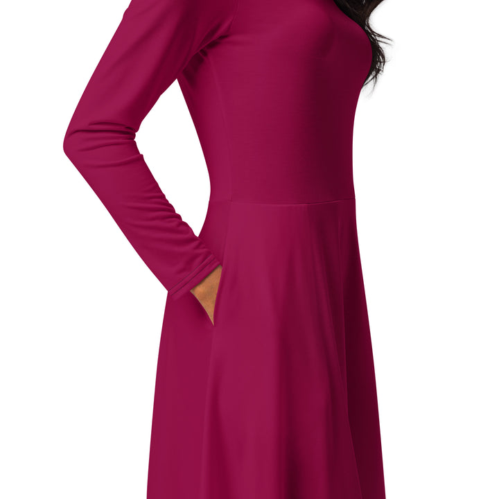 dark pink fall All-over print long sleeve midi dress