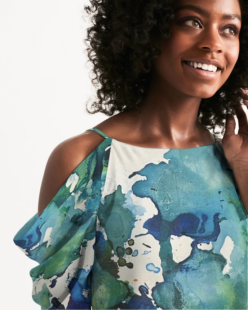Blue Lagoon Open Shoulder A-Line Dress