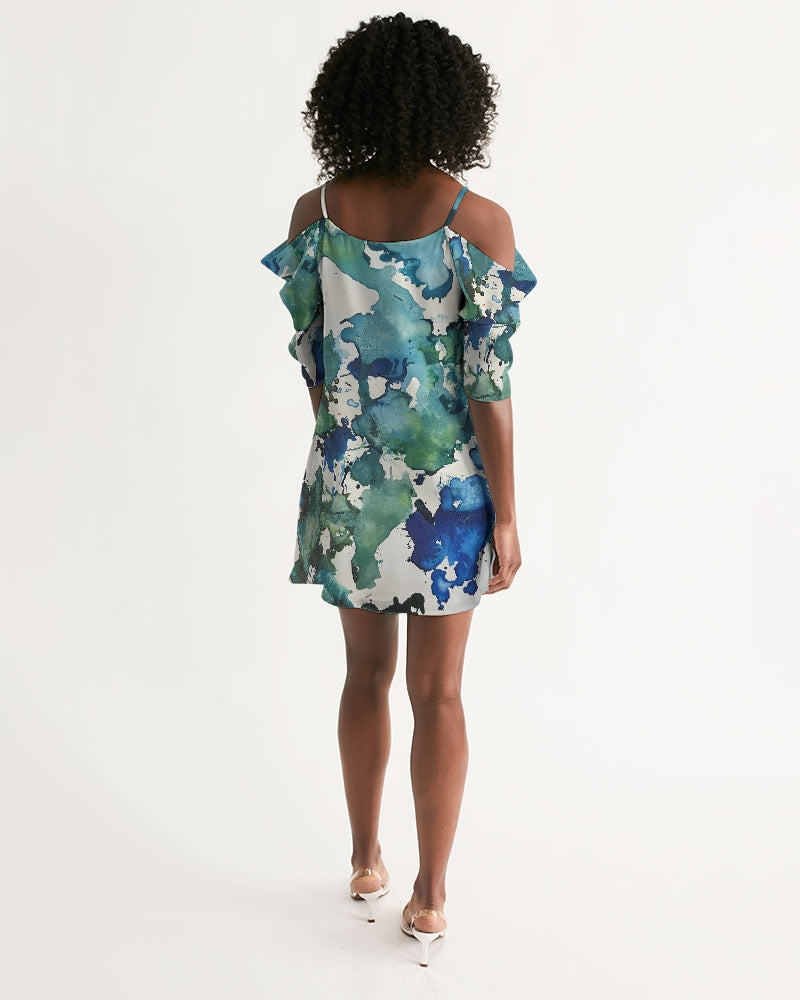 Blue Lagoon Open Shoulder A-Line Dress