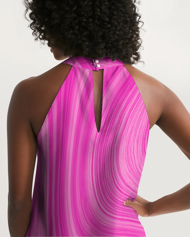 Pink Waves Women's Halter Dress