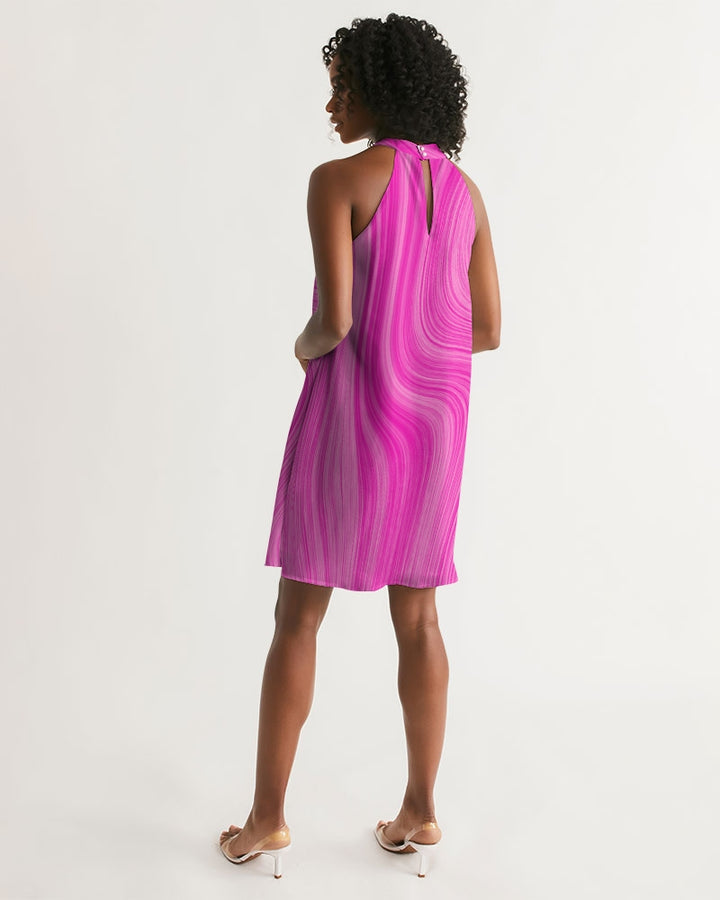 Pink Waves Women's Halter Dress