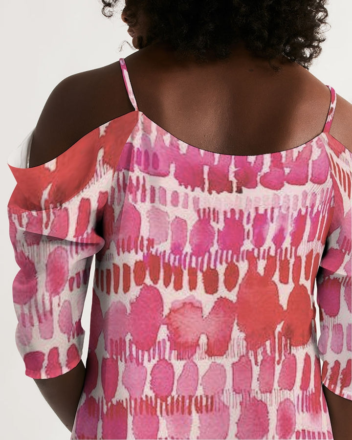 Pink Petals Women's Open Shoulder A-Line Dress