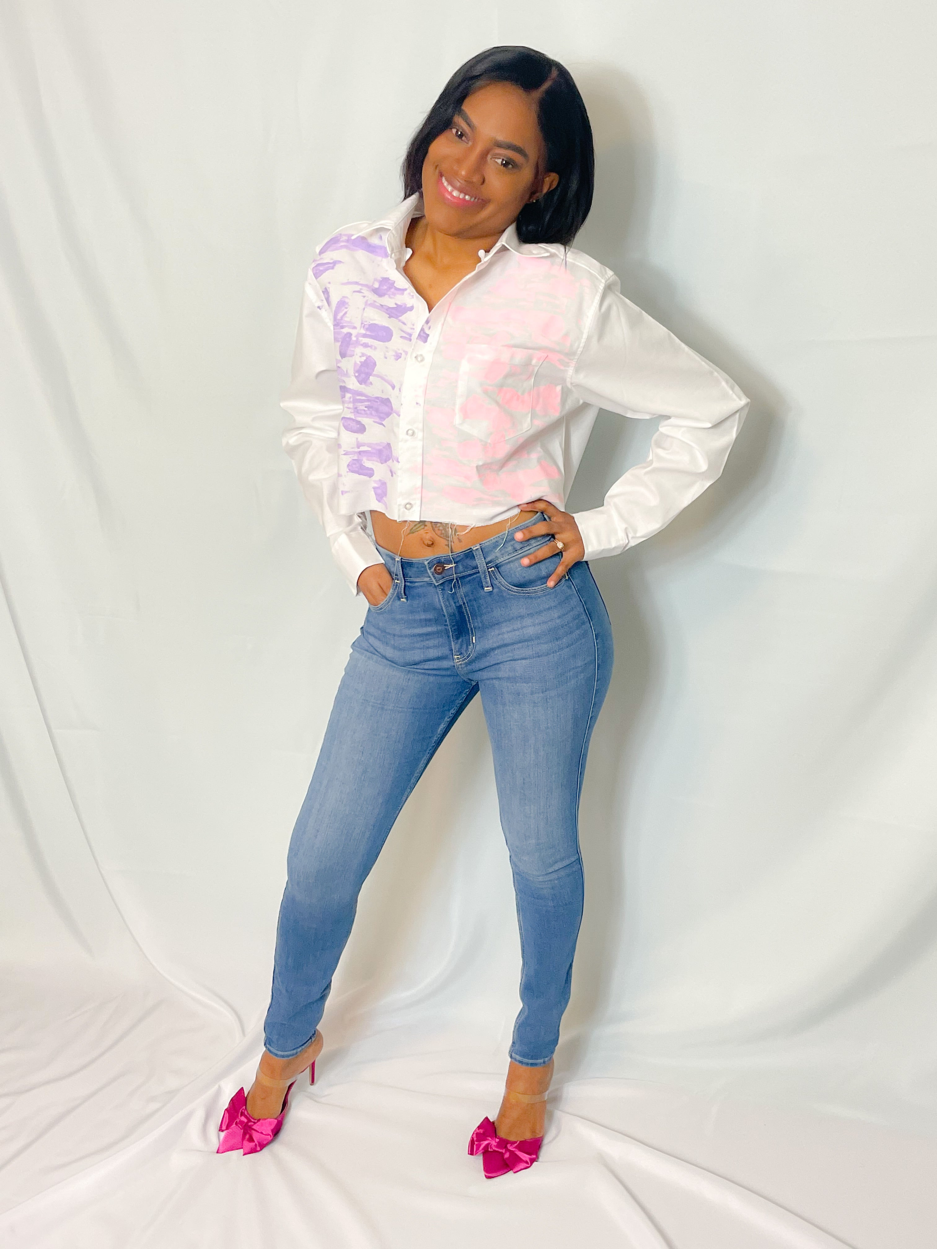Pretty in Pastels cropped button down shirt